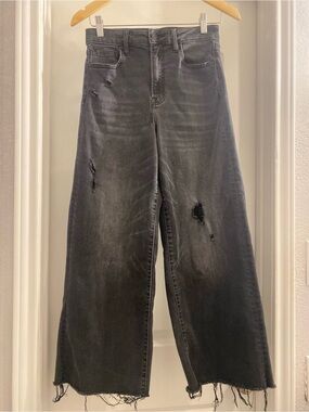 Hidden Los Angeles Size 28 Black Distressed Wide Leg Jeans Raw Hem